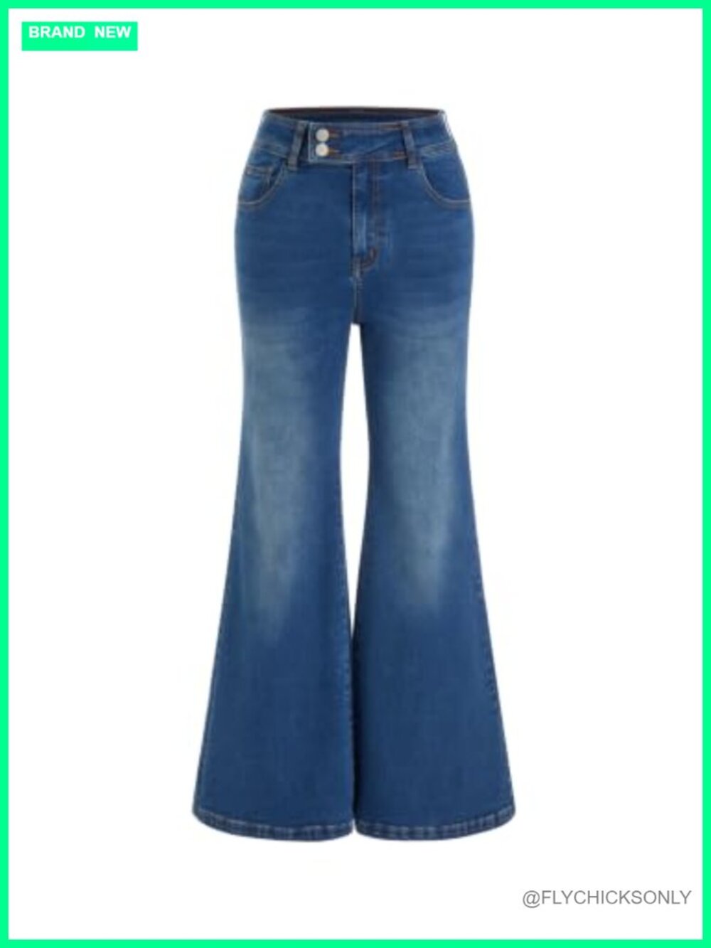 Women's Wide Leg Flare Pull On Jeans Stretchy High Rise Denim with Pockets